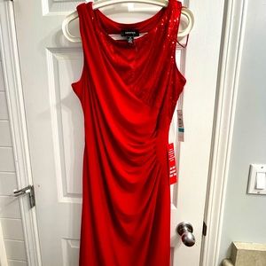 Sleeveless Red sequinned cocktail dress. Perfect for Christmas parties.